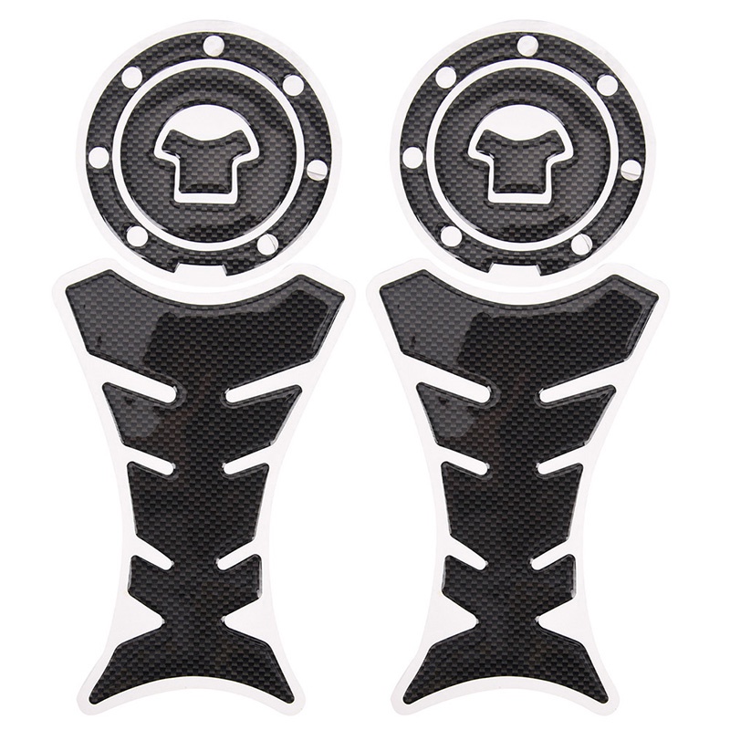 (Happy) 2 Pcs Sticker Pelindung Tangki Bensin Motor Universal Motif Serat Karbon 3d