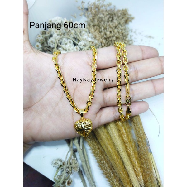 Kalung Nuri 3 Suku 60cm  L.love ukir warna mirip emas 24k