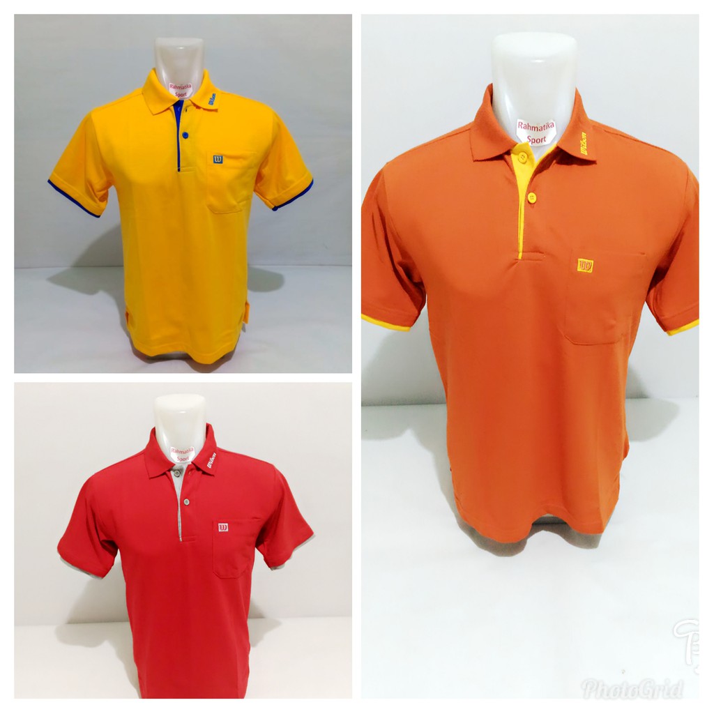 Kaos Kerah Wilson Logo Bordir Olahraga Jogging Tenis Pingpong Santai