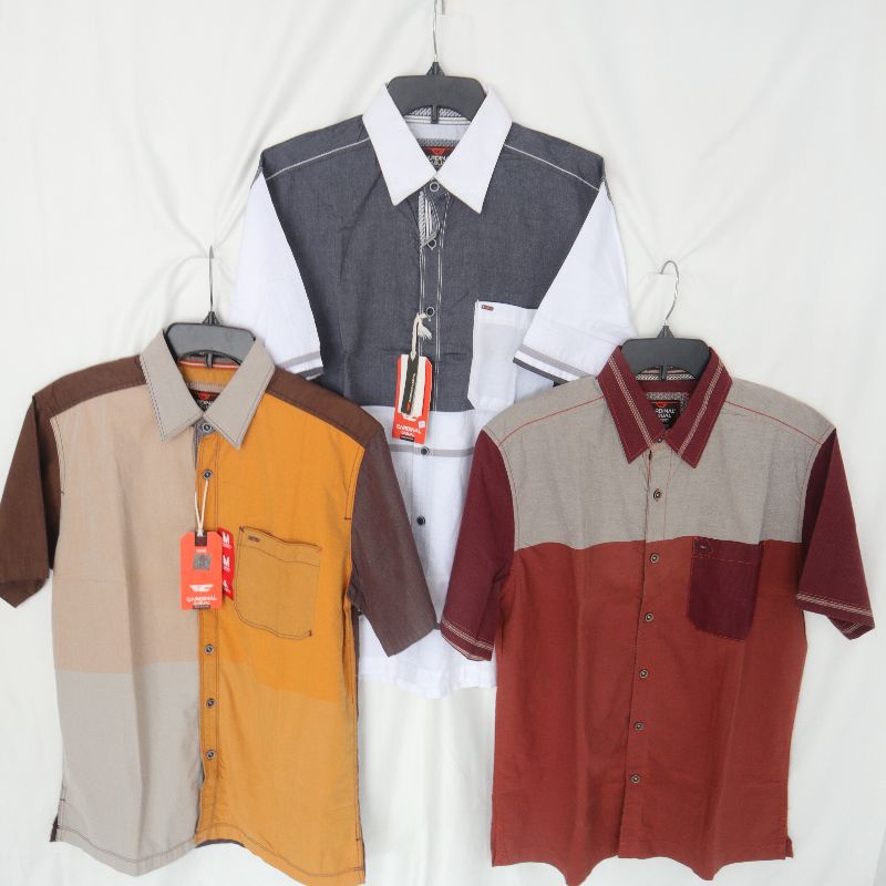 KEMEJA PRIA CARDINAL POLOS KOMBINASI | LENGAN PENDEK | KEMEJA KOMBINASI WARNA | CARDINAL CASUAL
