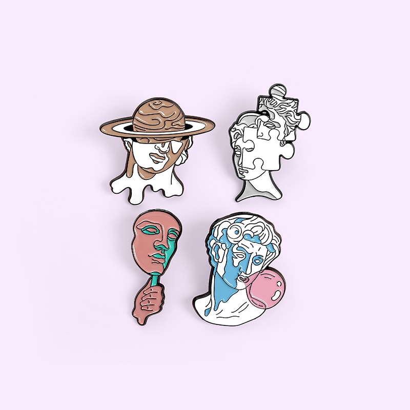 Bros Pin Enamel Desain Kartun Patung 4 Gaya Untuk Hadiah Teman