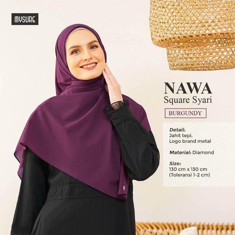 hijab segi empat polos lebar syari Nawa murah ori branded Mysure banyak warna