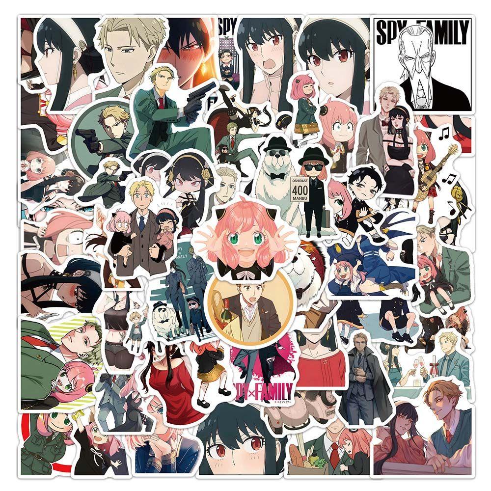 Lanfy Spy X Family Sticker 60pcs/SE Skateboard Scrapbooking Motor Sekolah Kantor Anime Jepang DIY Graffiti Stickers