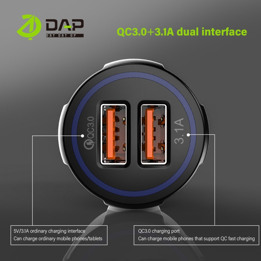 Charger Mobil DAP D-C3.0N Car Charger Fast Charging Dual Port 3.0