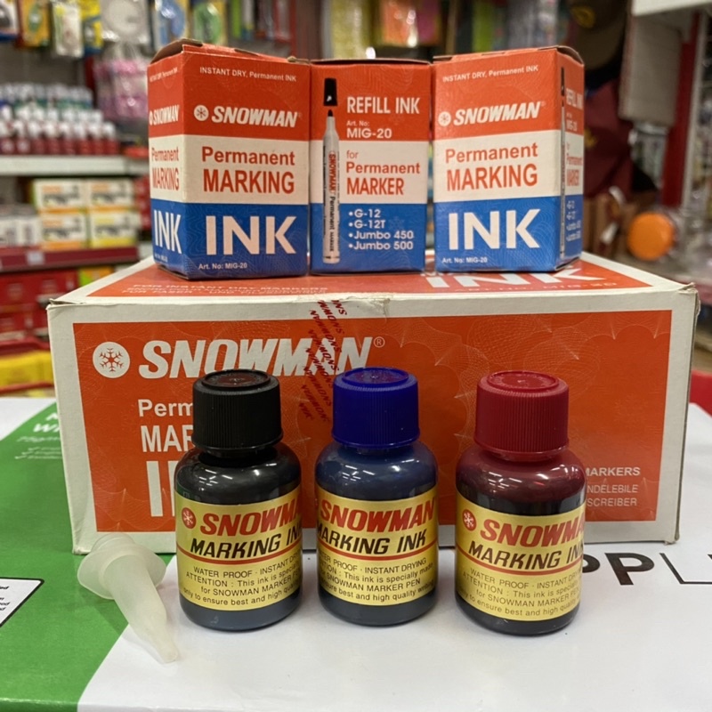 

ISI TINTA SPIDOL PERMANENT SNOWMAN MIG-20 / REFILL TINTA SPIDOL PERMANEN HITAM BIRU MERAH ( 1PCS)