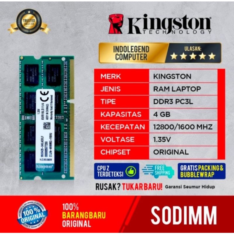 RAM KINGSTON SODIM DDR3 4GB L PC12800