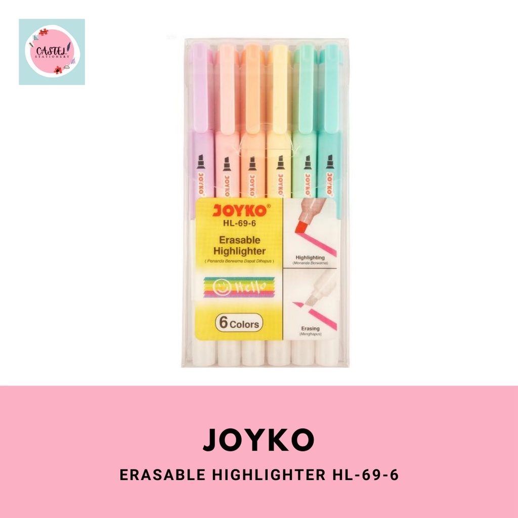 

Highlighter Pastel Erasable Highlighter Joyko Highlighter Bisa Dihapus Set 6 HL-69-6