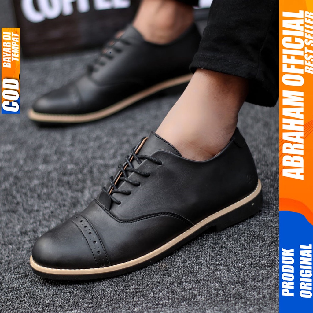 Sepatu Formal Full Hitam Tali Pantofel Kerja Kantor Pria ABRAHAM ROHAN