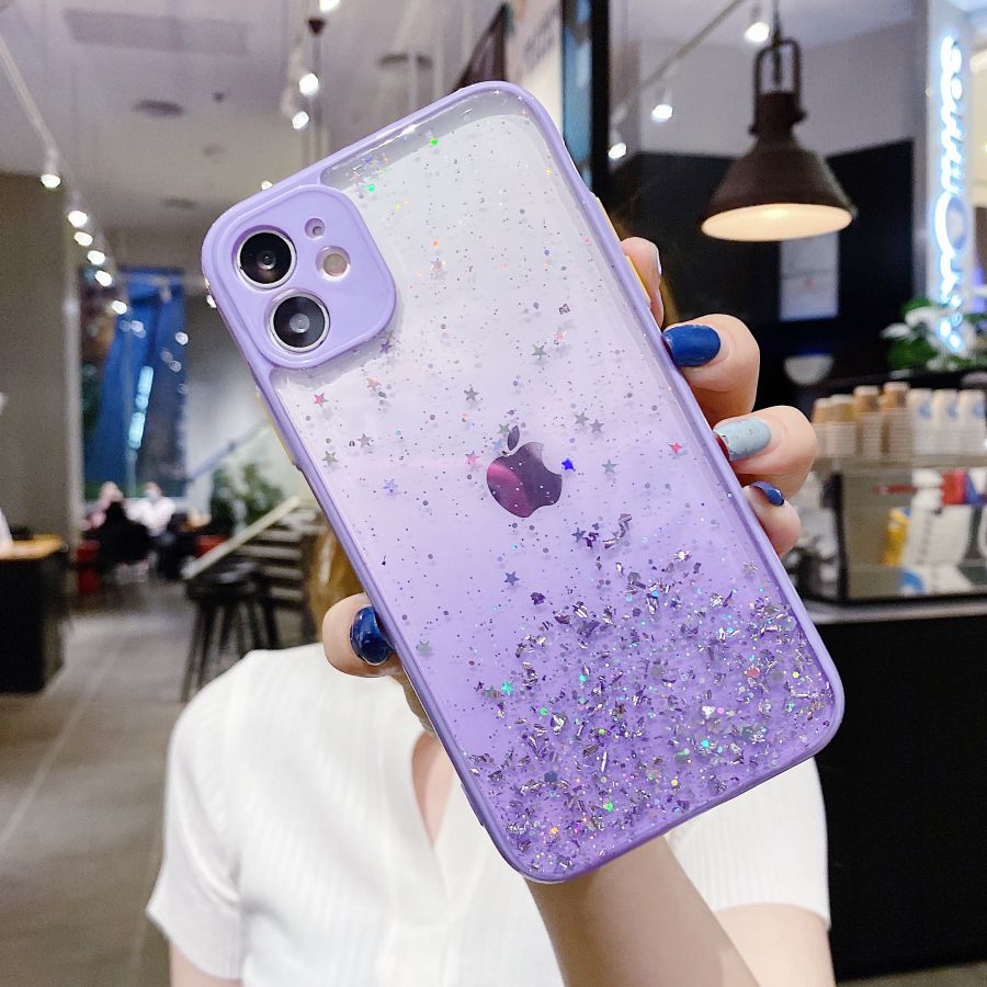 Case Transparan Foil Emas Aksen Untuk iPhone 7 8 Plus Se 2020 X Xs Max Xr 11 Pro Max