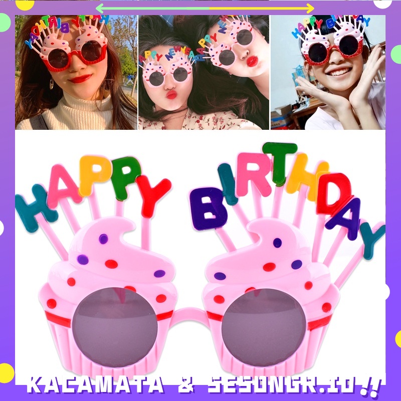 Kacamata Desain appy Birthday Kartun Bunga Aster Untuk Dekorasi Pesta Wanita