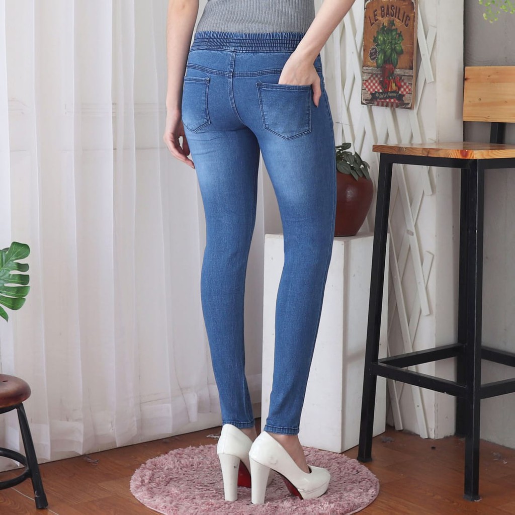 7C-G CELANA LEGGING JEANS PREMIUM BIRU JEANS /PINGGANG KARET JEANS/EXTRAJUMBOSIZE /39 - 42