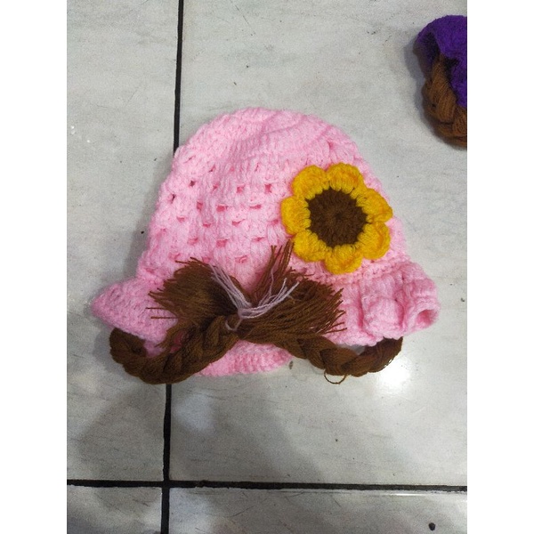 (BISA COD) TOPI KUPLUK ANAK BAYI KEPANG RENDA WIG HAT - KUPLUK KEPANG RENDA WIG HAT RAJUT TERBARU TERMURAH-Pink