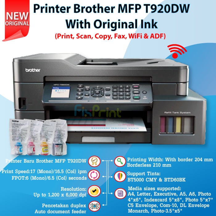 Printer Brother MFC-T920DW Print Scan Copy WiFi Fax Pengganti T910DW