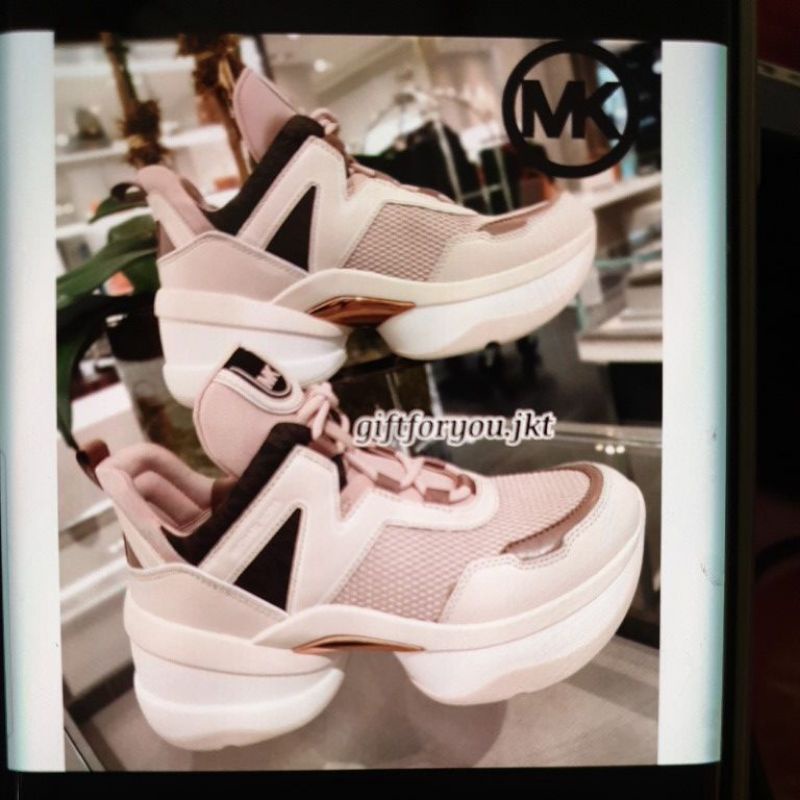 Michael Kors Woman Shoes Olympia Canvas and Leather Trainer Original Sepatu Wanita Sneakers