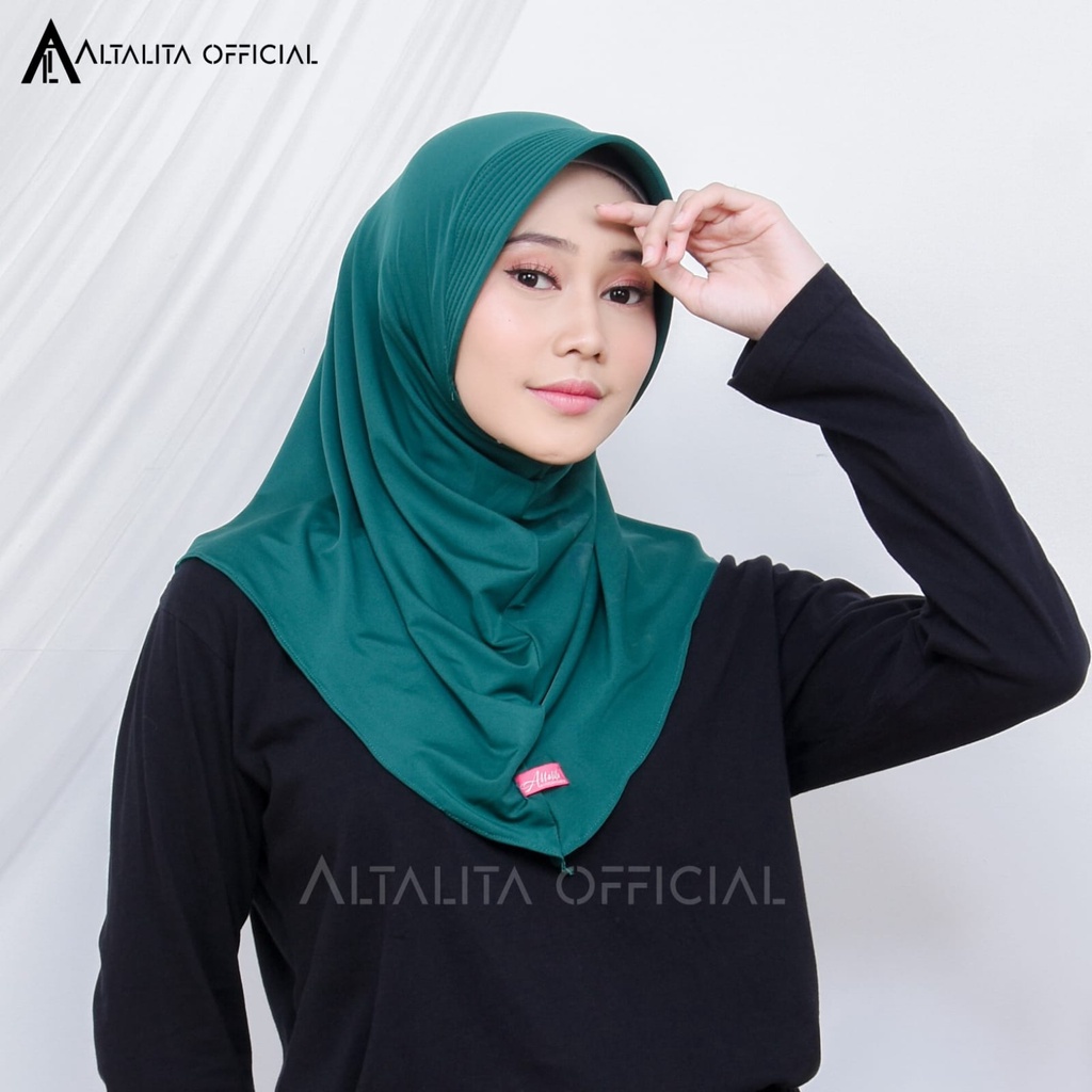 Altalita - Kerudung Sporty Nadira Hamidah Instan All Size Ukuran S M L Menutup Dada pet Antem Bahan Jersey Premium Cocok untuk Sekolah Olahraga Volly Futsal Senam dan Sehari-hari-Emerald
