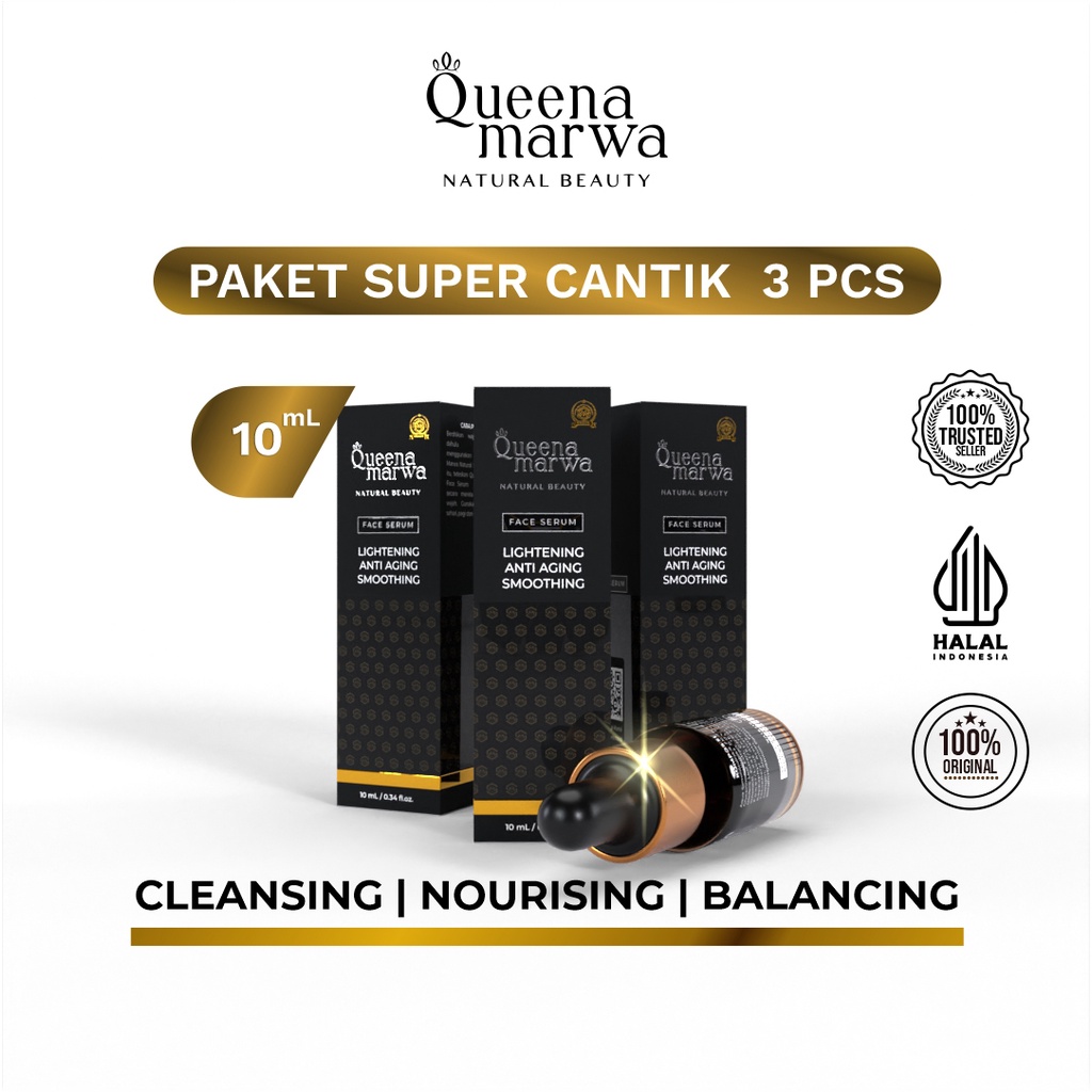 Queena Marwa Face Serum Mencerahkan, Menghilangkan Jerawat dan Bekas Jerawat, Flek Hitam dan Anti Pe