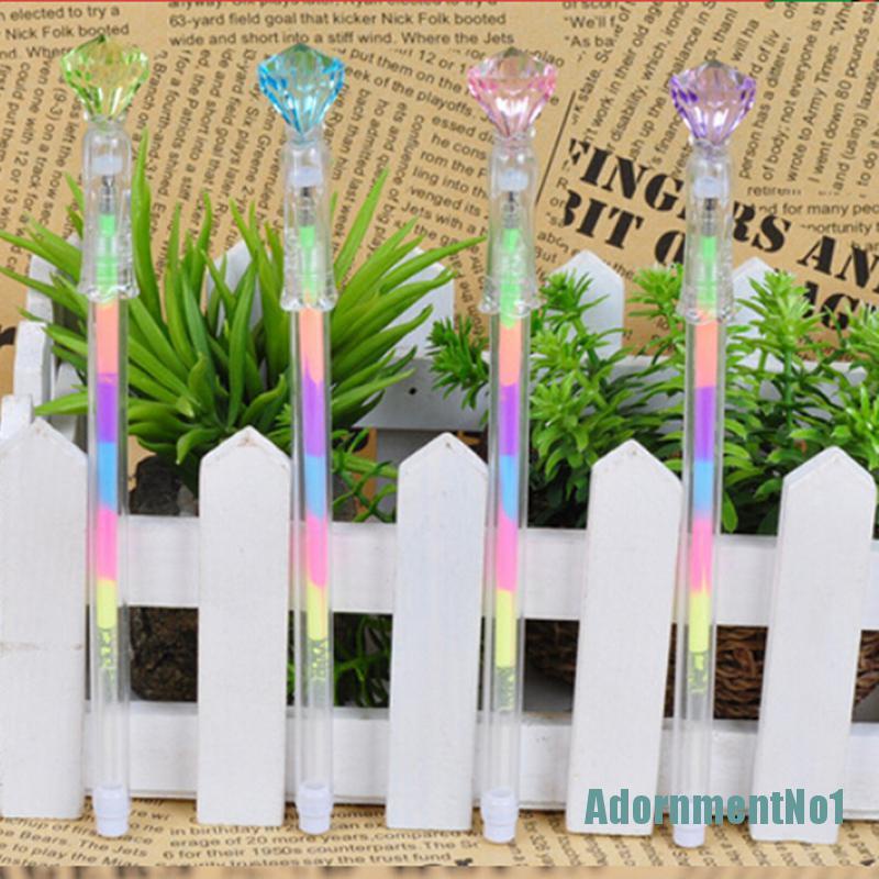 (AdornmentNo1) 2pcs / Set Pulpen Gel 6 in 1 Aksen Berlian Imitasi Untuk Pelajar