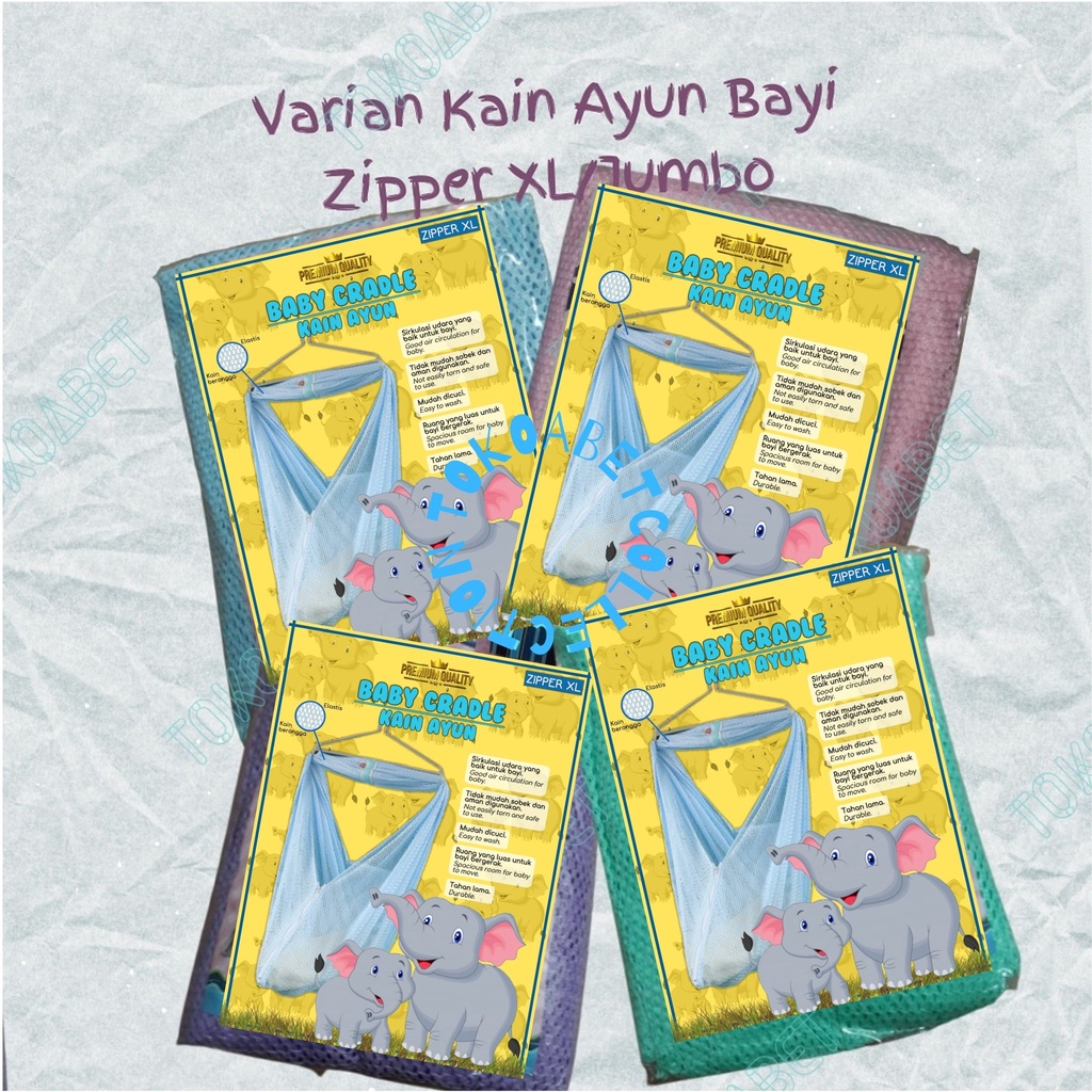 Ayunan bayi kain ayun perlengkapan baby variasi basic zipper jumbo berjaring warna warni berkualitas