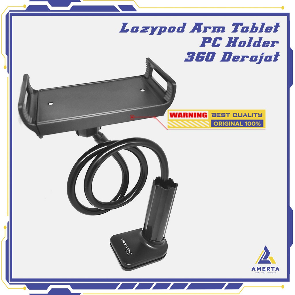 Lazypod Arm Universal Tablet PC Holder dengan Klip 360 Derajat TaffSTUDIO - Black