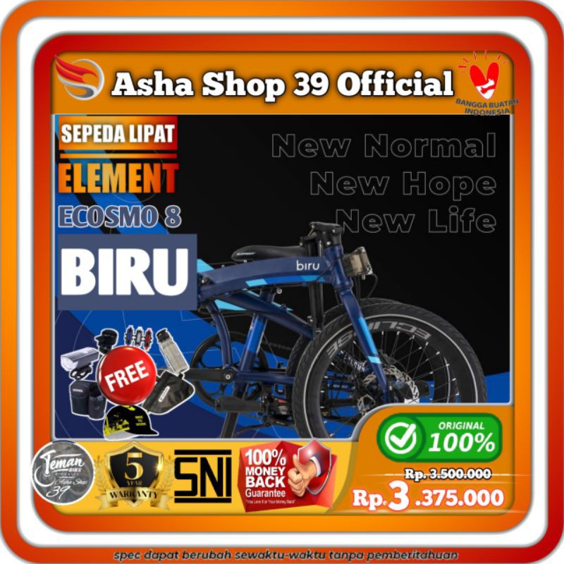 Sepeda Lipat Element Ecosmo 8 Biru 2021 Bosque baim paula 2021 Folding Bike 20 inch dewasa alloy