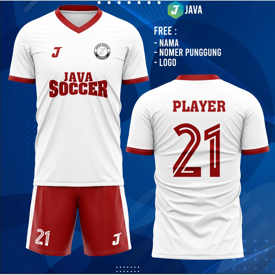 {HARGA GROSIR} Jersey Polos Putih Merah Custom Nama, Logo, Bahan Dri-Fit