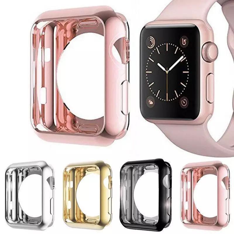 Casing apple watch series 6 7 8 2 3 4 5 rose gold glossy silicone rubber 38mm 44mm 41mm 45mm bumper case jam iwatch iwo 12