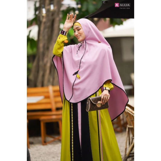 Set Gamis NEW HAFLANI NEON GREEN by Aulia Fashion