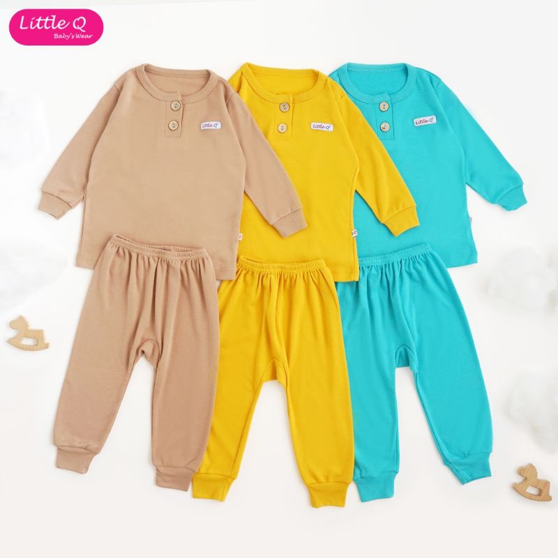 LITTLE Q 3 PASANG PIYAMA BAYI LENGAN PANJANG KANCING DADA UKURAN NB S M L XL SNI SUPER QUALITY