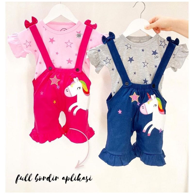 [0-2,5 tahun] SETELAN OVERALL ANAK CELANA CLOUDY RAINBOW FLAMINGO UNICORN / BAJU ANAK UNICORN FLAMINGO OVERALL JUMPSUIT KUDA PONY