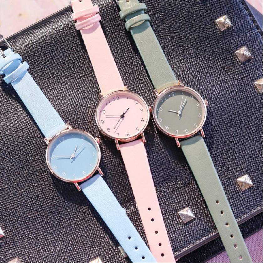 ✅COD Jam Tangan Gaya Korea Strap Kulit Polos Analog