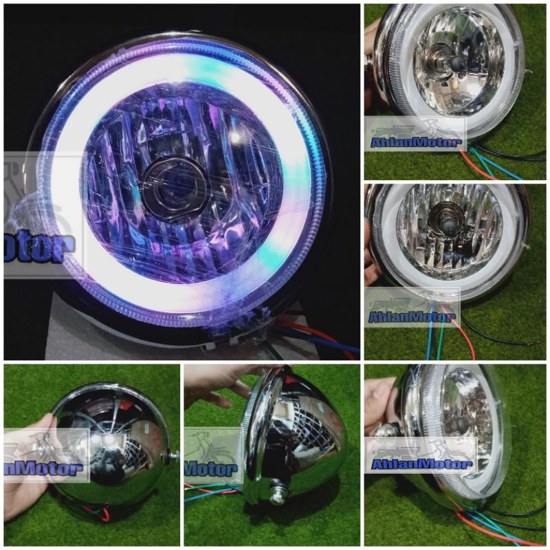lampu CB100 Classik Crome/Lampu depan CB Murah /Lampu Depan Crome Murah /Lamu pesek Universal LED