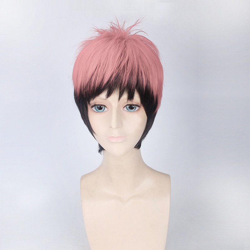 LOL-56 wig rambut palsu pria gradasi hitam pink kpop cosplay wig daily