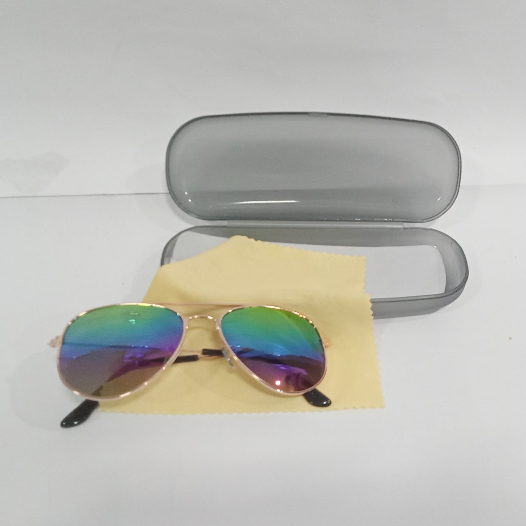 Kacamata anak aviator hitam / sunglasses fashion bl rv mirror murah lucu keren / aksesoris kids sunglasess kaca mata anak laki atau perempuan-rainbow + box