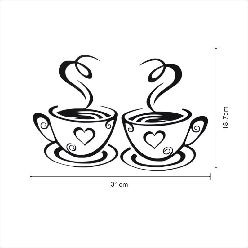 Stiker Dinding Motif Cangkir Kopi Dapat Dilepas Untuk Dekorasi Ruang Tamu