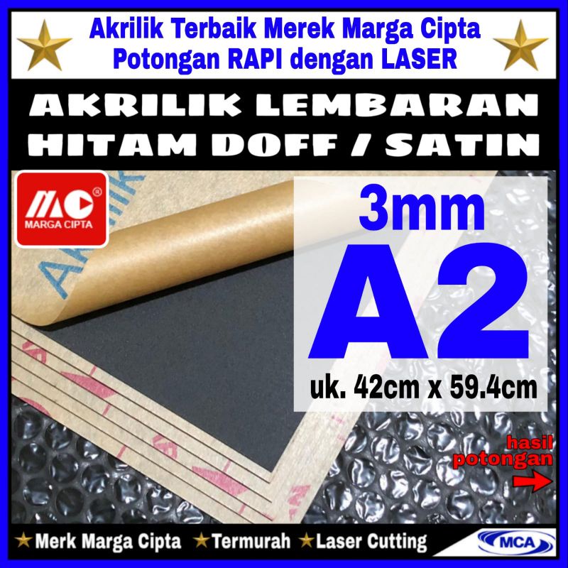 AKRILIK lembaran HITAM DOFF / SATIN 3mm A2 / Marga cipta / Acrylic