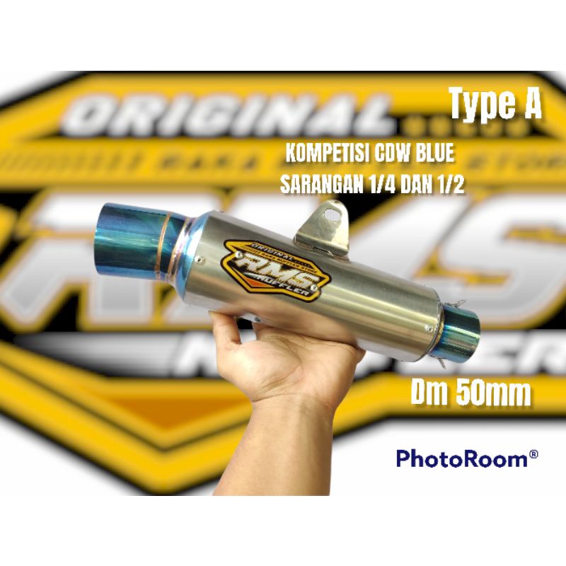 SLINCER KNALPOT RMS MUFFLER ORIGINAL KOMPETENSI SJDW SARANGAN 1/4 DAN SETENGAH ADA UJUNG BLUE BKN DP