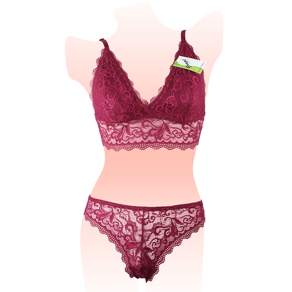 Setelan Bralette Full Renda Transparan Lace Celana Dalam Wanita Bra Bh Tanpa Kawat SPM 0362 Set