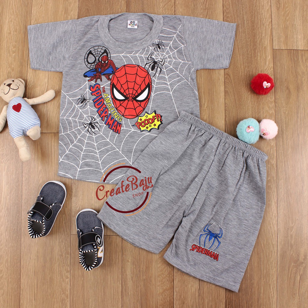 SETELAN ANAK LAKI-LAKI 1-6 thn Murah Baju Anak Lengan Pendek Superhero Spidermen Misty RM