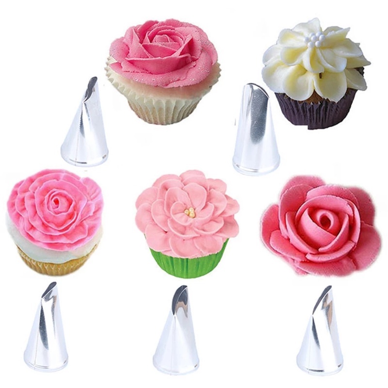 [5 Pcs Rose Petal Tip Decoration Nozzle] [Frosting Nozzle] [304 Stainless Steel Cake Baking Tools] [Egg Cupcake Pastry Making Accessories]