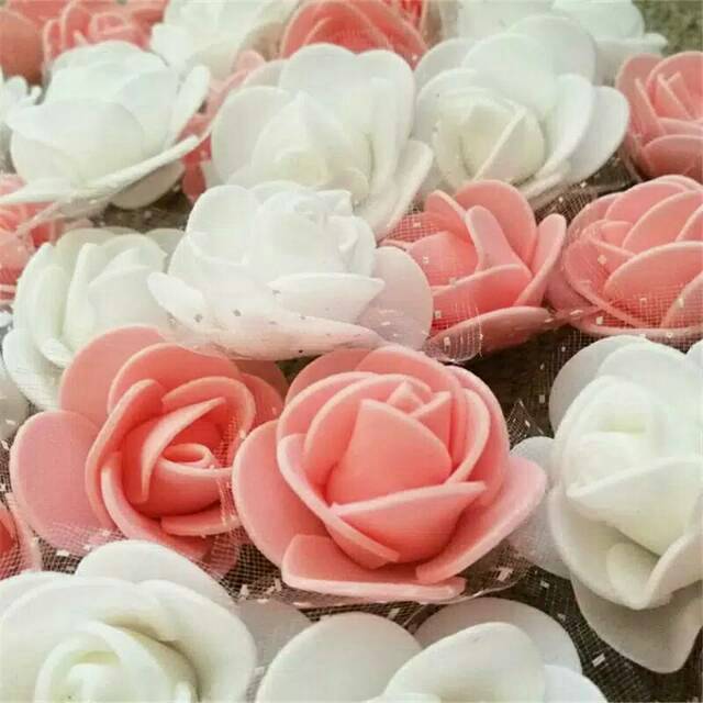 Bunga mawar spons 3 cm hiasan lamaran hantaran seserahan bros flower crown