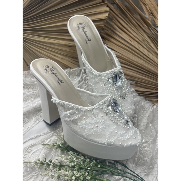 sepatu wanita wedding  syekinah putih 12cm tahu