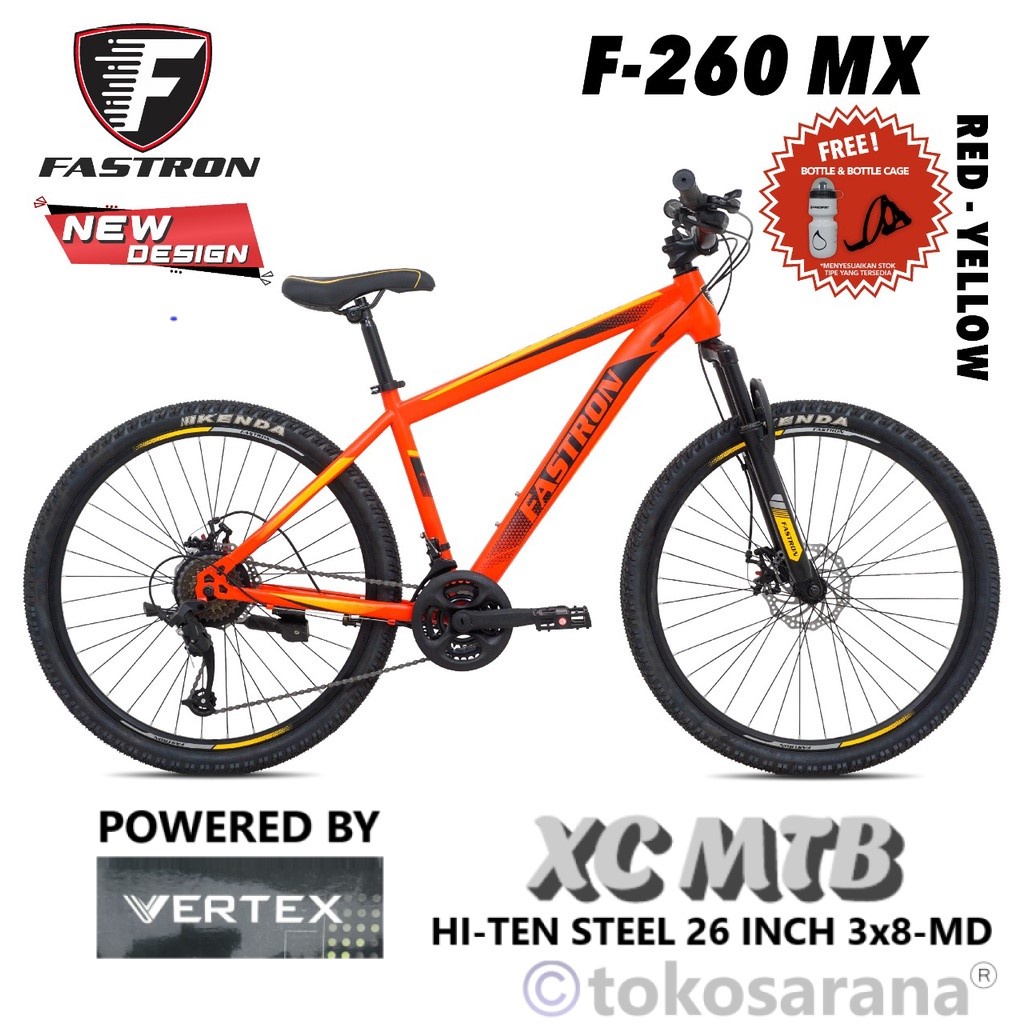 Fastron MTB F260MX Sepeda Gunung 24" 26" New Design Rangka Steel 3x8 Speed Cakram Remaja Dewasa