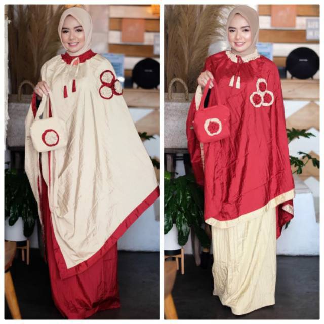 MUKENA PONCO PREMIUM MERAH KOMBI CREAM 012