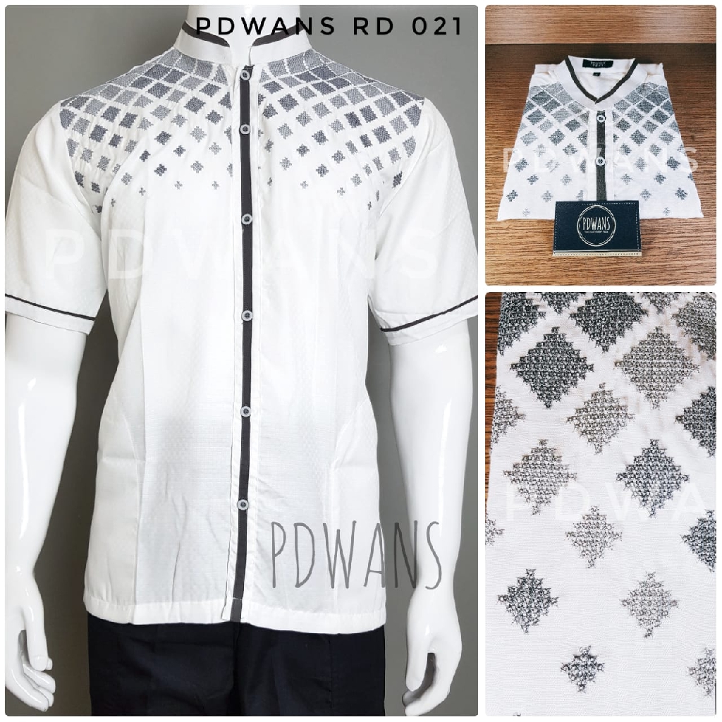 BAJU KOKO Muslim Lengan Pendek Putih Motif Bordir PDWANS - RD21