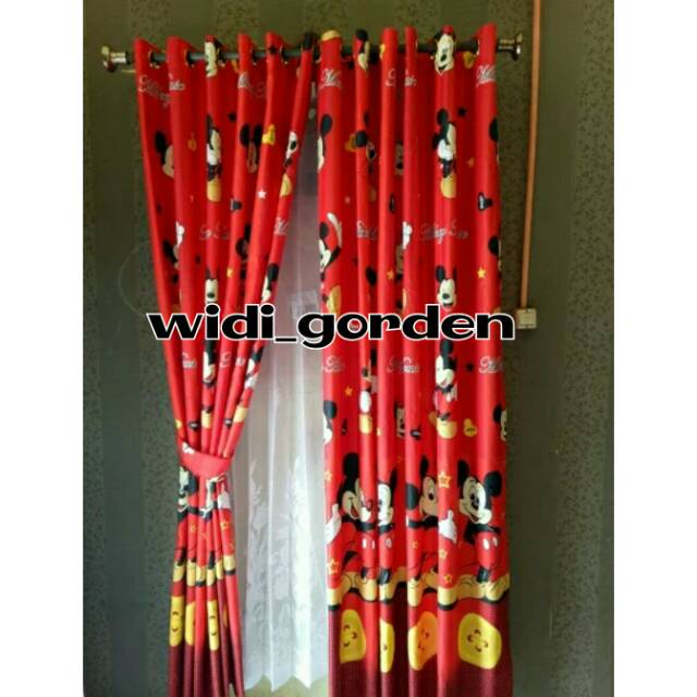 Gorden Anak / Gorden Karakter / Gorden bahan katun panca / Gorden Smokering motif Mickey Mouse