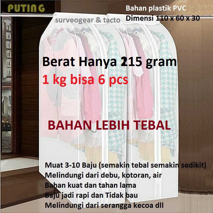 Muat 20 Baju Plastik Pelindung Cover GANTUNGAN Baju Anti Debu ANTI Bakteri bau dan serangga kecoa Pa