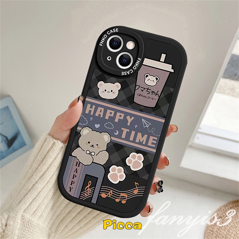 Case Motif Kartun Beruang Kotak-Kotak Gaya Korea Untuk Xiaomi POCO M3 X3 NFC X3 Pro Redmi 9T 9 9A 10 10C 10A 9C Note 8 9 11Pro 10s 9pro 11s 10s 10s