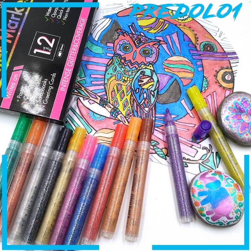 (Predolo1) 12pcs / Set Spidol Permanen Warna Metalik Glitter Untuk Kerajinan Tangan