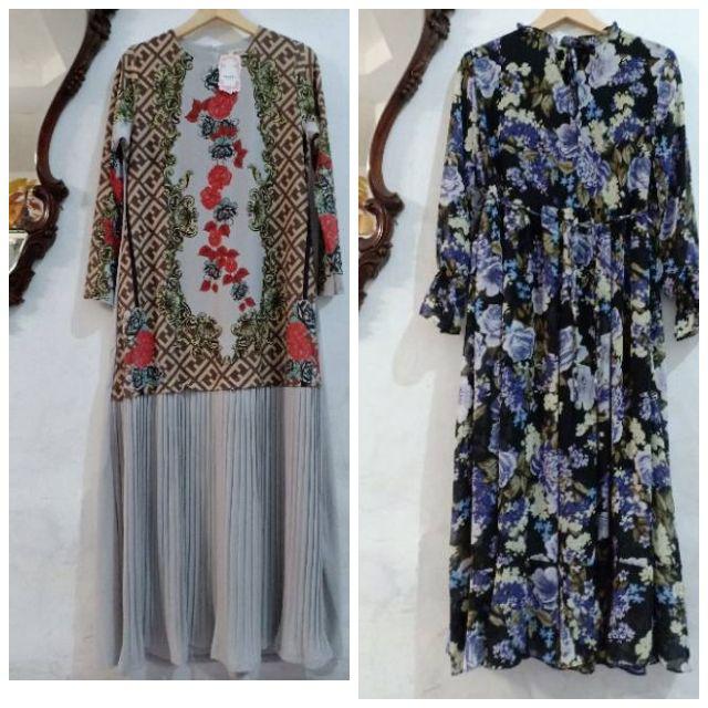 Gamis Outer Gradasi Kotak Batik Lengan Kerut Ori Extu