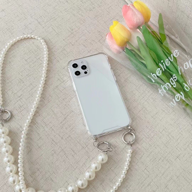 Iphone 6 7 8 Plus X XR XS Max 11 12 13 14 15 16 Mini Plus Pro Max Case Sling Tali Mutiara Chain